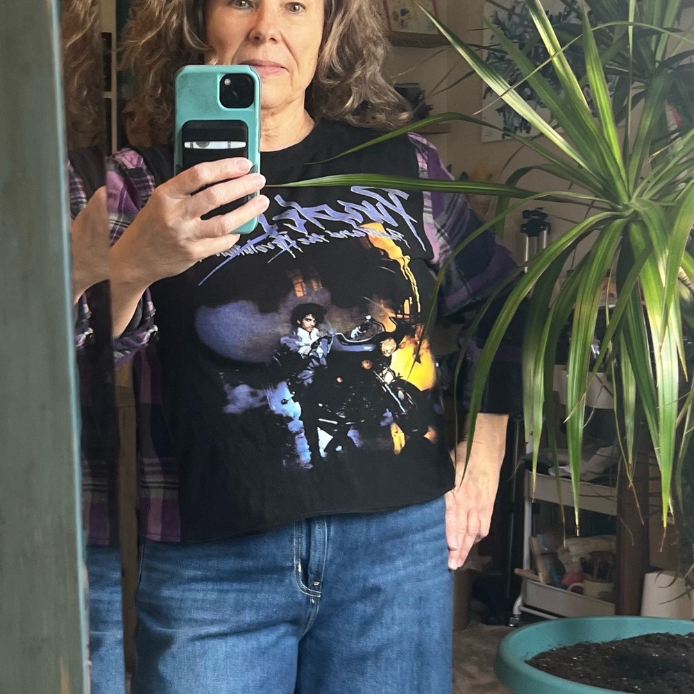 Prince Purple Rain  tee/flannel crop top size M-L - Picture 2 of 3